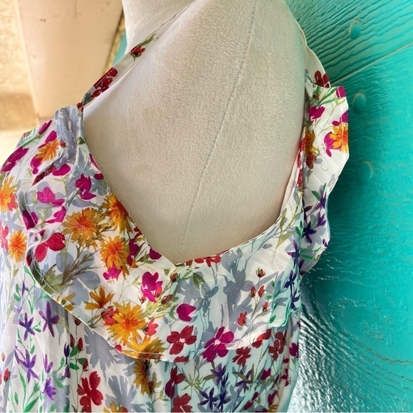 J.JILL SUMMER GARDEN FAIRY FLORAL RUFFLE SLEEVELESS MAXI DRESS SIZE MEDIUM NWT - Picture 7 of 12